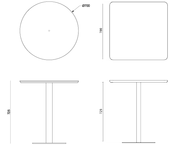 Galley Café Table / Laminate B2B – technical drawing